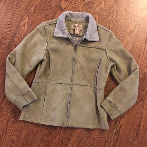 Aeropostale Tan Faux Suede & Shearing Coat Medium - Picture 1 of 4